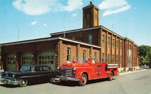 Quebec Canada Police and Fire Station Fire Department Postcard