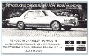 Chrysler Lebaron Rehoboth Plymouth Car Dodge Truck Advertising Lewes DE Postcard