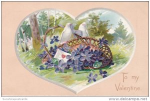 Valentine's Day Doves With Basket Of Flowers Tucks