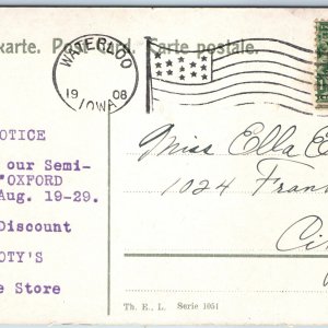 1908 Waterloo IA Doty's Shoe Store Advertising Postcard 20% OFF OXFORD SALE A242