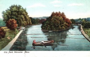 Vintage Postcard Elm Park Pond Boating Recreation Worcester Massachusetts MA