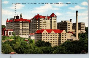 Peoria Illinois 1952 Postcard St. Francis Hospital Convent Nurses Home & Power P