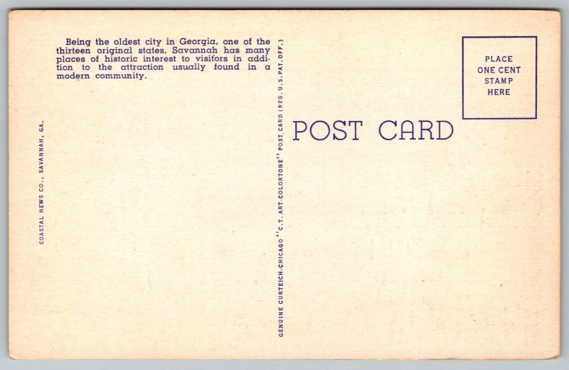 US Post Office Savannah GA Georgia Linen Postcard UNP VTG Curteich Unused 