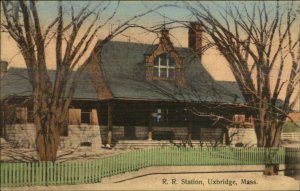 Uxbridge MA RR Train Station Depot c1910 Postcard