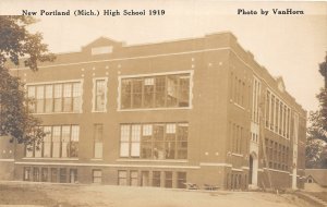 J21/ Portland Michigan RPPC Postcard c1920s High School Building VanHorn 77