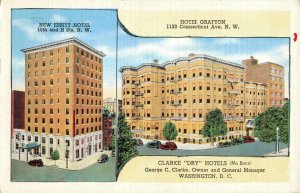 c.1941 Ebbitt Hotel & Hotel Grafton Clarke Dry D.C. Postcard 2T7-112