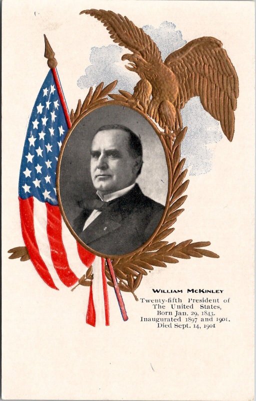 William McKinley 25th US President Portrait Gilded Eagle Postcard Y14