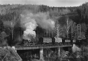 Germany Schmalspurbahn Wolkenstein Joehstadt Steam Train Bridge RPPC postcard
