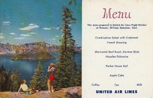 Postcard United Air Lines Menu 1959 Crater Lake Oregon