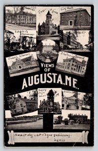 1906 Augusta ME Multi-View Postcard - City Hall, Public Library, Cony School