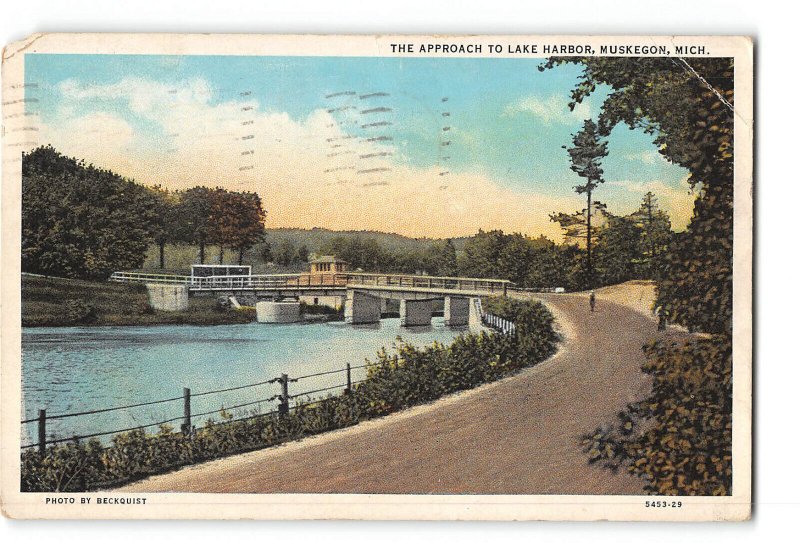 Muskegon Michigan MI Postcard 1934 Lake Harbor Approach