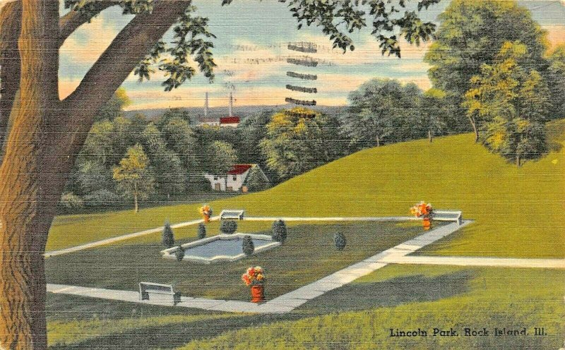 ROCK ISLAND ILLINOIS~LINCOLN PARK~1951 PSTMK BEAVER OKLAHOMA POSTCARD