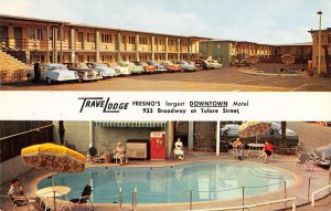 FRESNO TRAVELODGE Fresno, CA Coca Cola Machine Roadside Pool 1950s Cars Vintage