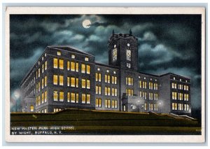 c1910 New Masten Park High School Night View Moon Buffalo New York NY Postcard