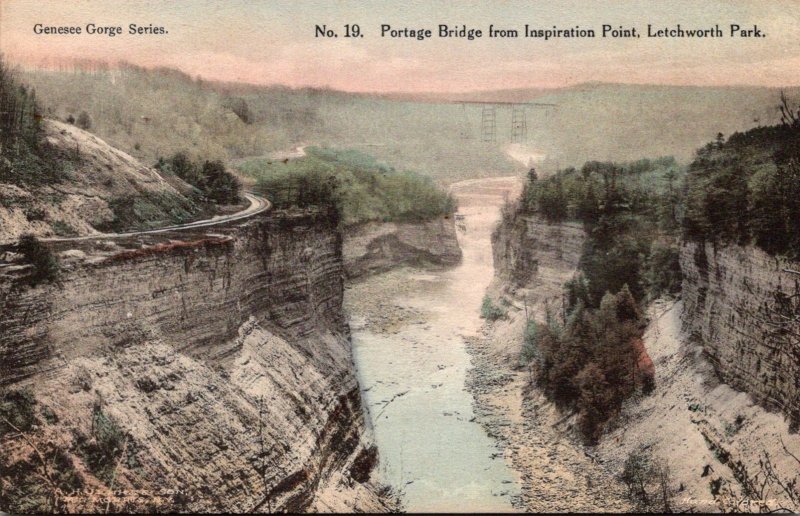 New York Letchworth Park Portage Bridge From Inspiration Point Albertype