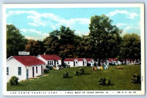 Cedar Rapids Iowa IA Postcard Log Cabin Tourist Camp Buildings Aerial View 1940