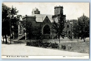 New Castle Indiana Postcard Methodist Episcopal Church Exterior c1920's Antique