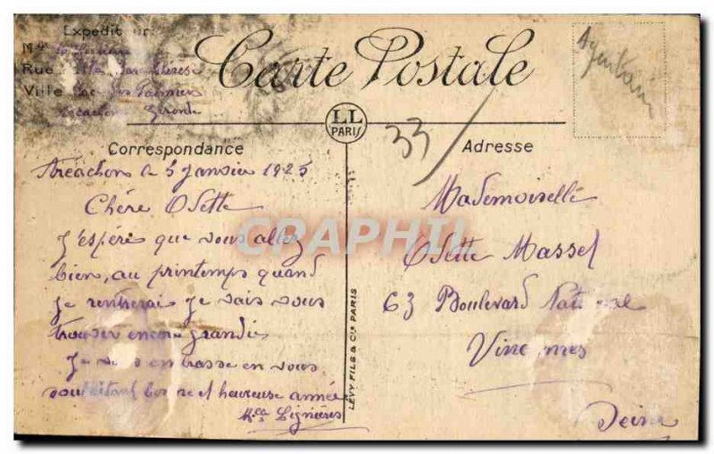 Old Postcard Arcachon grand hotel seen from the boat pier