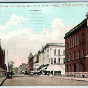 c1910s Cedar Rapids, IA Second Ave Looking East PC Downtown Store Scene St A276