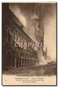 Belgium Ypres Belgie Old Postcard Ruins fire halls (22 November 1914)