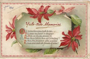 Poinsettia flowers. Greetings Message Tuck Poinsettia Scrolls Ser. PC # 523