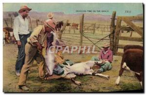 Postcard Old Wild West Cowboy Indians Branding time on the ranch