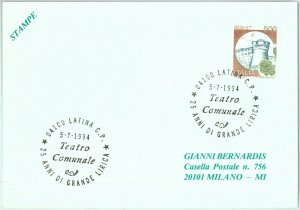 91624 - ITALY - POSTAL HISTORY - Latin special cancellation: music 1994 THEATER-