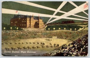Tacoma Washington~Horseback Night Exercises @ Stadium~Searchlights~1913 Postcard