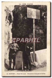 Old Postcard The French Riviera Menton Pont St Louis Customs French and Italian