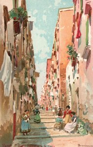 Vintage Postcard 1900's Napoli Vicolo Pailonello Street Sucia Naples Italy Art