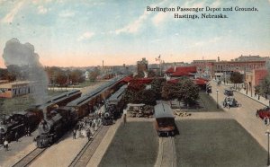 BURLINGTON PASSENGER TRAIN DEPOT & GROUNDS HASTINGS NEBRASKA POSTCARD (c. 1910)