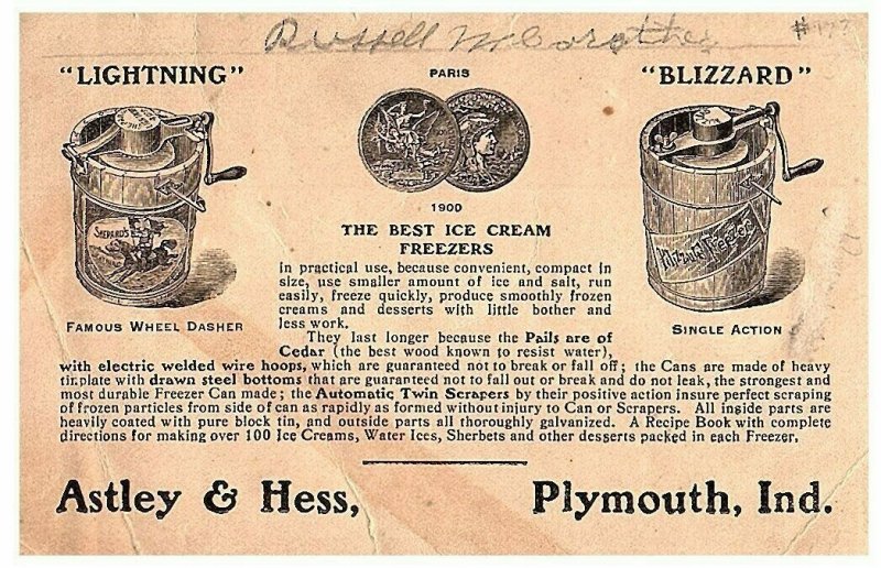 Astley & Hess Plymouth Indiana Victorian Trade Card 1902-1911 Hardware Store 