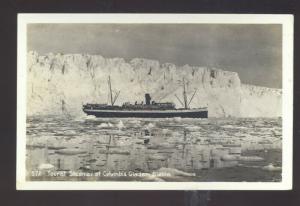 RPPC COLUMBIA GLACIER ALASKA TOURIST STEAMER SHIP VINTAGE REAL PHOTO POSTCARD