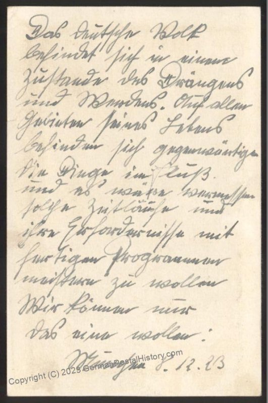 3rd Reich Germany 1923 Hamburg Nazi Party Dues - Donation Thank You Note  112614