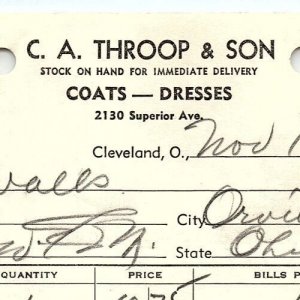 1938 C.A. THROOP & SON COATS-DRESSES CLEVELAND OHIO BILLHEAD STATEMENT Z3442