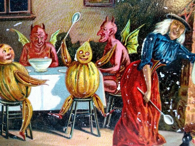 Halloween Postcard Tucks Original Devils & Gourds Dining Witch Brewing No 160