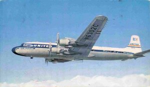 United Airlines DC 7 Plane Aircraft in Flight 1957 postcard