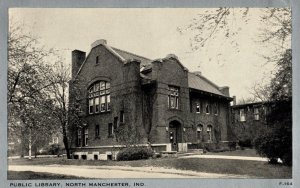 VINTAGE POSTCARD PUBLIC LIBRARY AT NORT MANCHESTER INDIANA c. 1920 SILVER BORDER