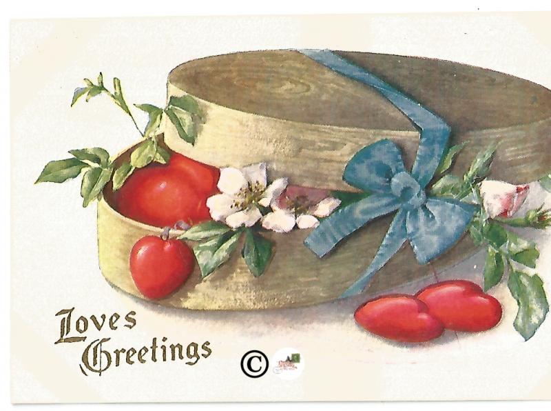 Old Fashioned Valentine's Day Postcards Red Hearts in Candy Box w/ Country Roses