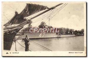 Saint Malo Old Postcard Boats in the harbor