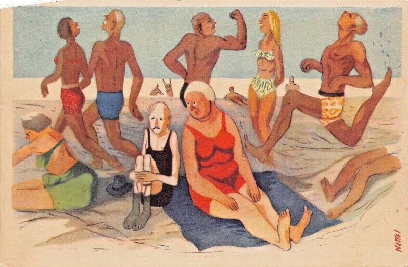 SWEDEN ~ COMIC BEACH SCENE ~ARTIST NETTLE POSTCARD