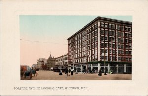 Portage Avenue Winnipeg Manitoba looking East People Streetcar Postcard H47