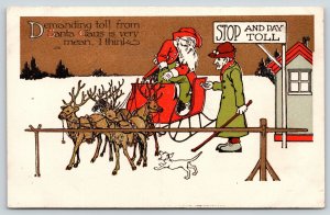 Christmas ART DECO~Santa Pays Mean Toll @ Booth~Reindeer~Gold Sky~P of P 1914 