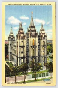 Front View of Mormon Temple, Salt Lake City Utah Linen Postcard c1940s  P6