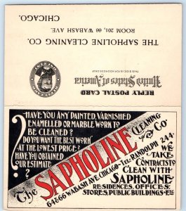 CHICAGO, IL Double Reply Postcard SAPHOLINE CLEANING COMPANY Advertising 1904