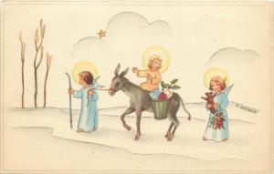 c1950 Italian Christmas Postcard; Holy Family & Star, Artist Signed M. Barnini