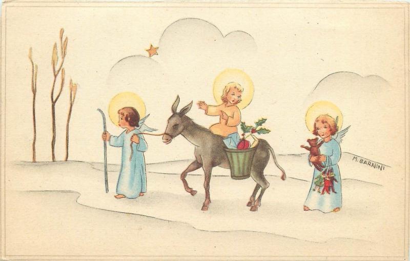 c1950 Italian Christmas Postcard; Holy Family & Star, Artist Signed M. Barnini