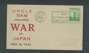 1941 Patriotic WW2 Begins Dec 8 USA Declares War On Japan Fidelity Cachet Has---