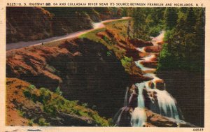 Vintage Postcard US Hi-way 64 Cullasaja River Franklin & Highland North Carolina