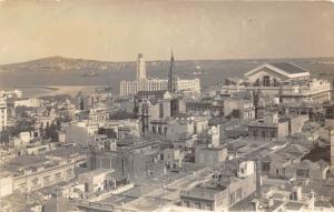 Montevideo Uruguay Bird's Eye View~Buildings-Church-Houses-Ships in Harbor~RPPC